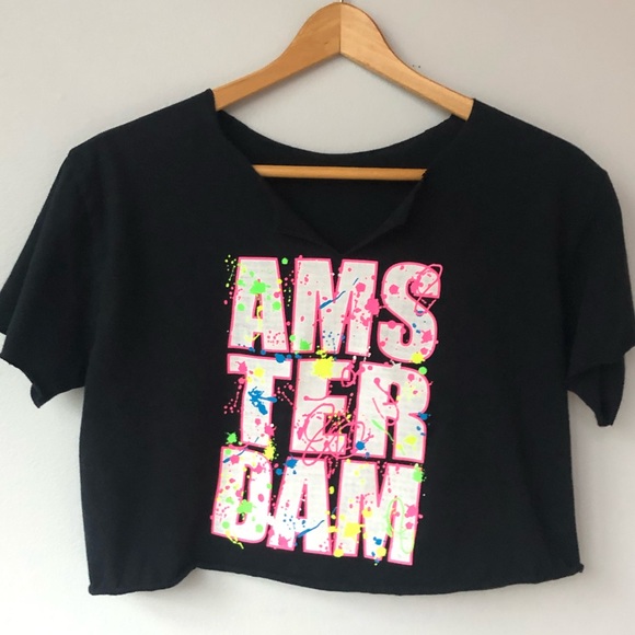 Vintage Upcycled Amsterdam Splatter Paint Cropped Graphic Tee - Picture 5 of 5